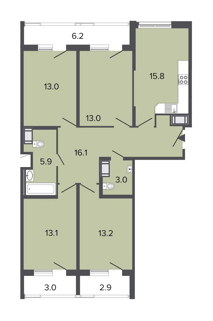 Четырехкомнатная квартира в : площадь 93.1 м2 , этаж: 10 – купить в Санкт-Петербурге